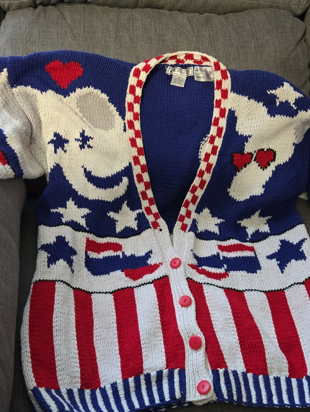 Patriotic Red, White & Blue Knit Cardigan Sweater